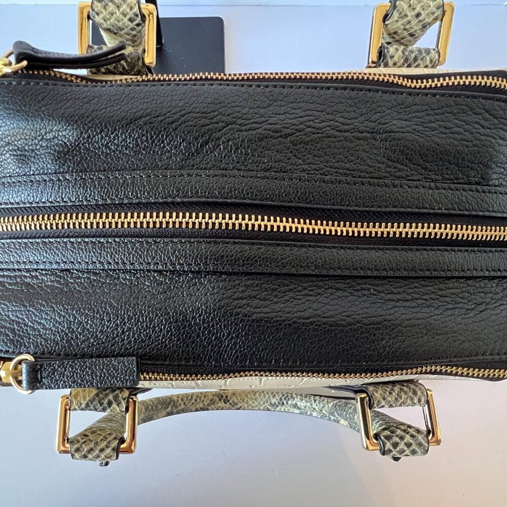 New Marc Fisher Shoulder Bag, Leather, "Kyra" Cream and Black, Snakeskin Print - Picture 7 of 14
